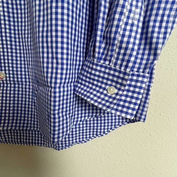 Allen Edmonds Men's Size XL Blue White Gingham Plaid Button Up‎ Long Sleeve - Picture 2 of 7